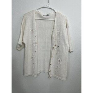 Vintage white cardigan embroidered Floral No Size M/L Fit